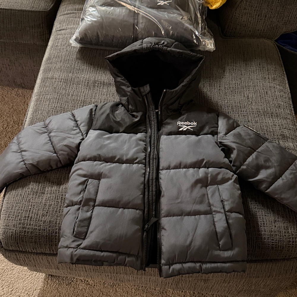 Reebok Charcoal Hooded Puffer Jacket